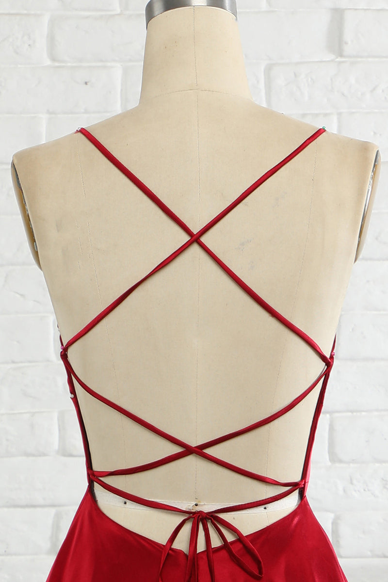 Load image into Gallery viewer, A-Line Burgundy Spaghetti Straps Long Prom Dress with Cirss Cross Back