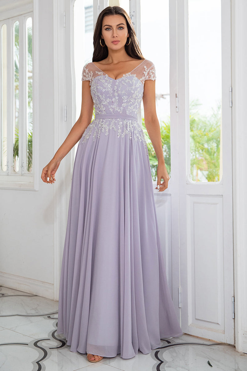 Load image into Gallery viewer, Grey Chiffon Mother of the Bride Dress with Beading