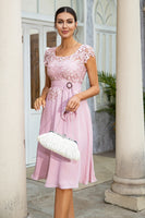 Load image into Gallery viewer, Pink Chiffon Mother of the Bride Dress with Lace