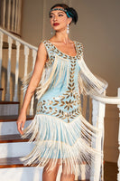 Load image into Gallery viewer, Blue Apricot Gatsby 1920s Dress with Sequins and Tassels
