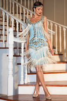 Load image into Gallery viewer, Blue Apricot Gatsby 1920s Dress with Sequins and Tassels