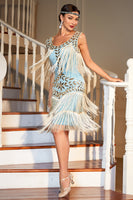 Load image into Gallery viewer, Blue Apricot Gatsby 1920s Dress with Sequins and Tassels