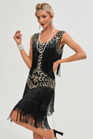 Load image into Gallery viewer, Black Gatsby 1920s Flapper Dress with Sequins and Tassels