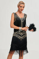 Load image into Gallery viewer, Black Gatsby 1920s Flapper Dress with Sequins and Tassels