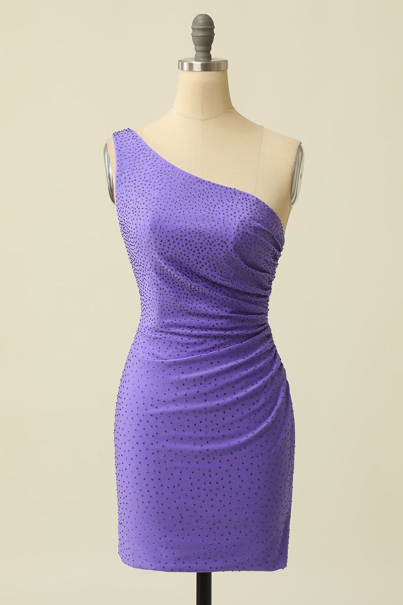 Load image into Gallery viewer, One Shoulder Purple Party Dress