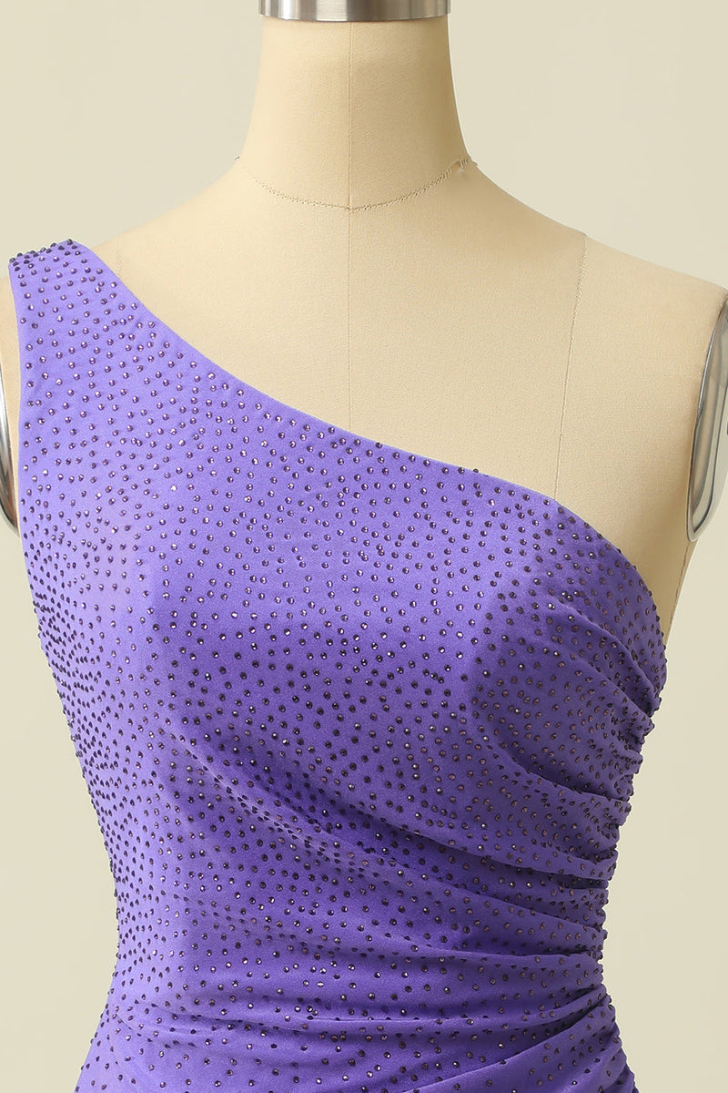 Load image into Gallery viewer, One Shoulder Purple Party Dress