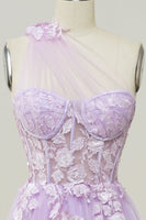 Load image into Gallery viewer, A Line One Shoulder Sky Blue Long Prom Dress with Appliques