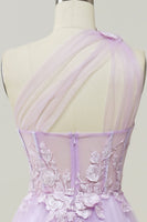 Load image into Gallery viewer, A Line One Shoulder Sky Blue Long Prom Dress with Appliques