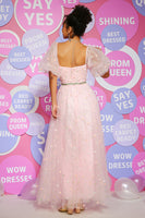 Load image into Gallery viewer, Tulle Pink Princess Prom Dress with Embroidery