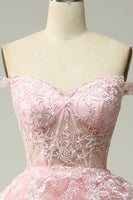 Load image into Gallery viewer, Sparkly Black Off The Shoulder Tiered Corset Prom Dress