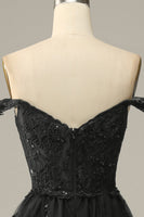 Load image into Gallery viewer, Blue Corset Tiered Lace Prom Dress with Slit
