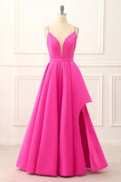 Load image into Gallery viewer, Fuchsia Spaghetti Straps Lace-Up Long Prom Dress