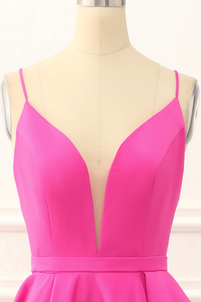 Load image into Gallery viewer, Fuchsia Spaghetti Straps Lace-Up Long Prom Dress