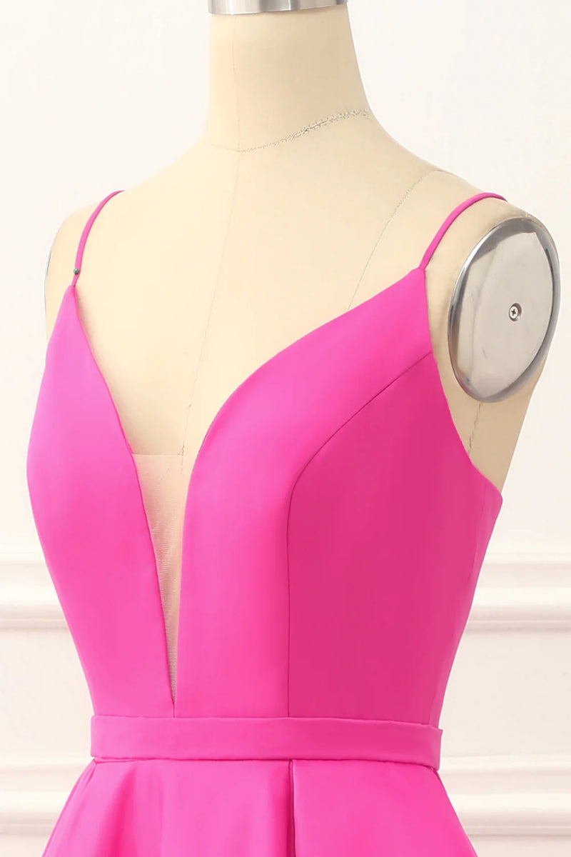 Load image into Gallery viewer, Fuchsia Spaghetti Straps Lace-Up Long Prom Dress