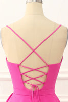 Load image into Gallery viewer, Fuchsia Spaghetti Straps Lace-Up Long Prom Dress