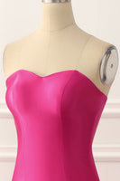 Load image into Gallery viewer, Fuchsia Satin Mermaid Prom Dress with Split Front