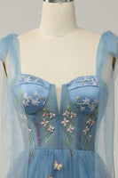 Load image into Gallery viewer, A-Line Spaghetti Straps Black Long Prom Dress with Embroidery