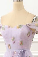 Load image into Gallery viewer, A-Line Tulle Off Shoulder Lavender Long Prom Dress with Embroidery