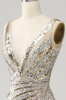 Load image into Gallery viewer, Mermaid Deep V Neck Golden Long Prom Dress with Slit