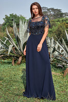 Load image into Gallery viewer, Navy Appliques Sequin Mother of Bride Dress