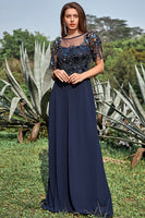 Load image into Gallery viewer, Navy Appliques Sequin Mother of Bride Dress