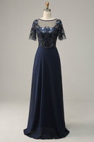Load image into Gallery viewer, Navy Appliques Sequin Mother of Bride Dress