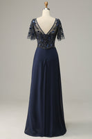 Load image into Gallery viewer, Navy Appliques Sequin Mother of Bride Dress