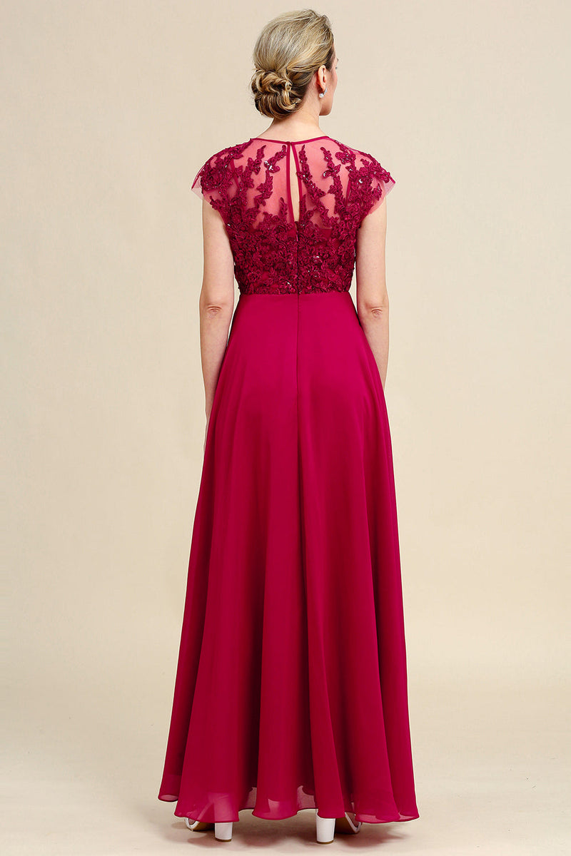 Load image into Gallery viewer, Burgundy A-Line Chiffon Mother of the Bride Dress with Lace