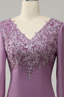Load image into Gallery viewer, Grey Purple Mermaid Chiffon Mother of the Bride Dress with Lace