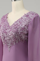 Load image into Gallery viewer, Grey Purple Mermaid Chiffon Mother of the Bride Dress with Lace