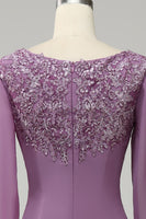 Load image into Gallery viewer, Grey Purple Mermaid Chiffon Mother of the Bride Dress with Lace