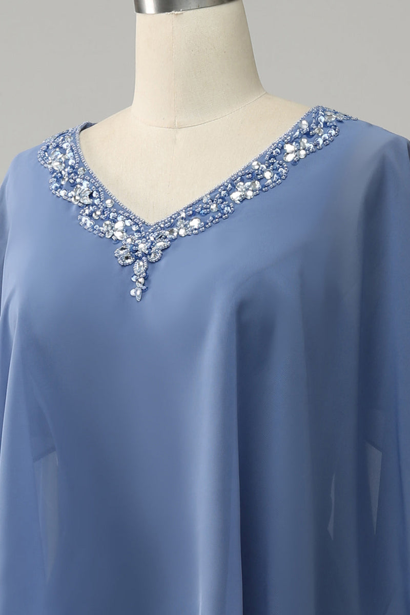 Load image into Gallery viewer, Grey Blue Sparkly Beaded Batwing Sleeves Mother of the Bride Dress