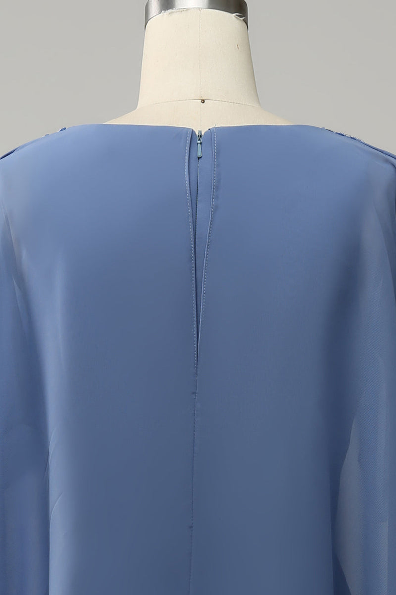 Load image into Gallery viewer, Grey Blue Sparkly Beaded Batwing Sleeves Mother of the Bride Dress