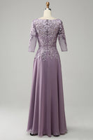 Load image into Gallery viewer, Grey Purple Chiffon Mother of the Bride Dress with Lace