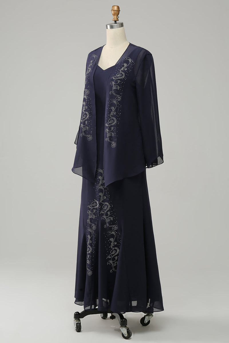 Load image into Gallery viewer, Navy Two Piece Sparkly Beaded Mother of the Bride Dress