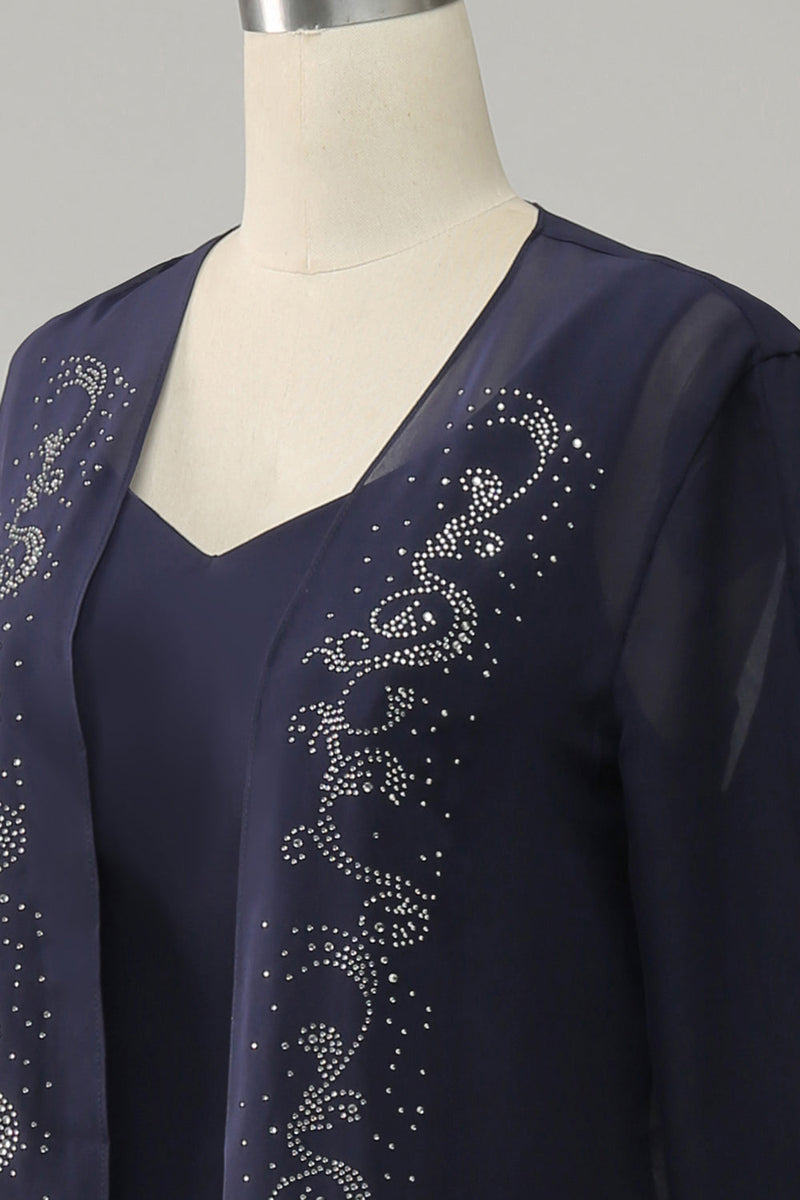 Load image into Gallery viewer, Navy Two Piece Sparkly Beaded Mother of the Bride Dress