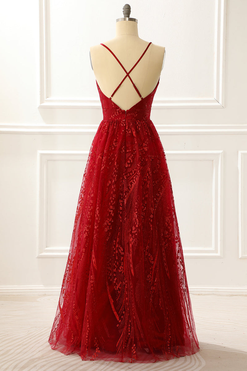 Load image into Gallery viewer, A-Line Spaghetti Straps Burgundy Princess Long Prom Dress