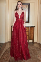 Load image into Gallery viewer, A-Line Burgundy Spaghetti Straps Long Prom Dress