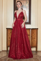 Load image into Gallery viewer, A-Line Burgundy Spaghetti Straps Long Prom Dress