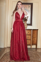 Load image into Gallery viewer, A-Line Burgundy Spaghetti Straps Long Prom Dress