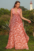 Load image into Gallery viewer, Rust Print Plus Size Prom Dress with Slit