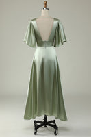 Load image into Gallery viewer, Satin Deep V-Neck Light Green Long Prom Dress with Button