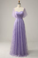 Load image into Gallery viewer, Off Shoulder Lavender Prom Dress with Ruffles