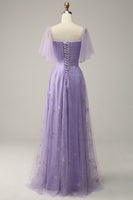 Load image into Gallery viewer, Off Shoulder Lavender Prom Dress with Ruffles