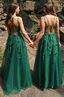 Load image into Gallery viewer, Dark Green A Line Tulle Plus Szie Prom Dress with Slit