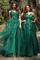 Load image into Gallery viewer, Dark Green A Line Tulle Plus Szie Prom Dress with Slit
