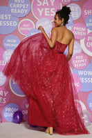 Load image into Gallery viewer, Tulle Sweetheart Dark Red Long Corset Prom Dress