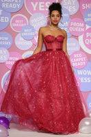Load image into Gallery viewer, Tulle Sweetheart Dark Red Long Corset Prom Dress