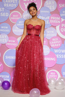 Load image into Gallery viewer, Tulle Sweetheart Dark Red Long Corset Prom Dress