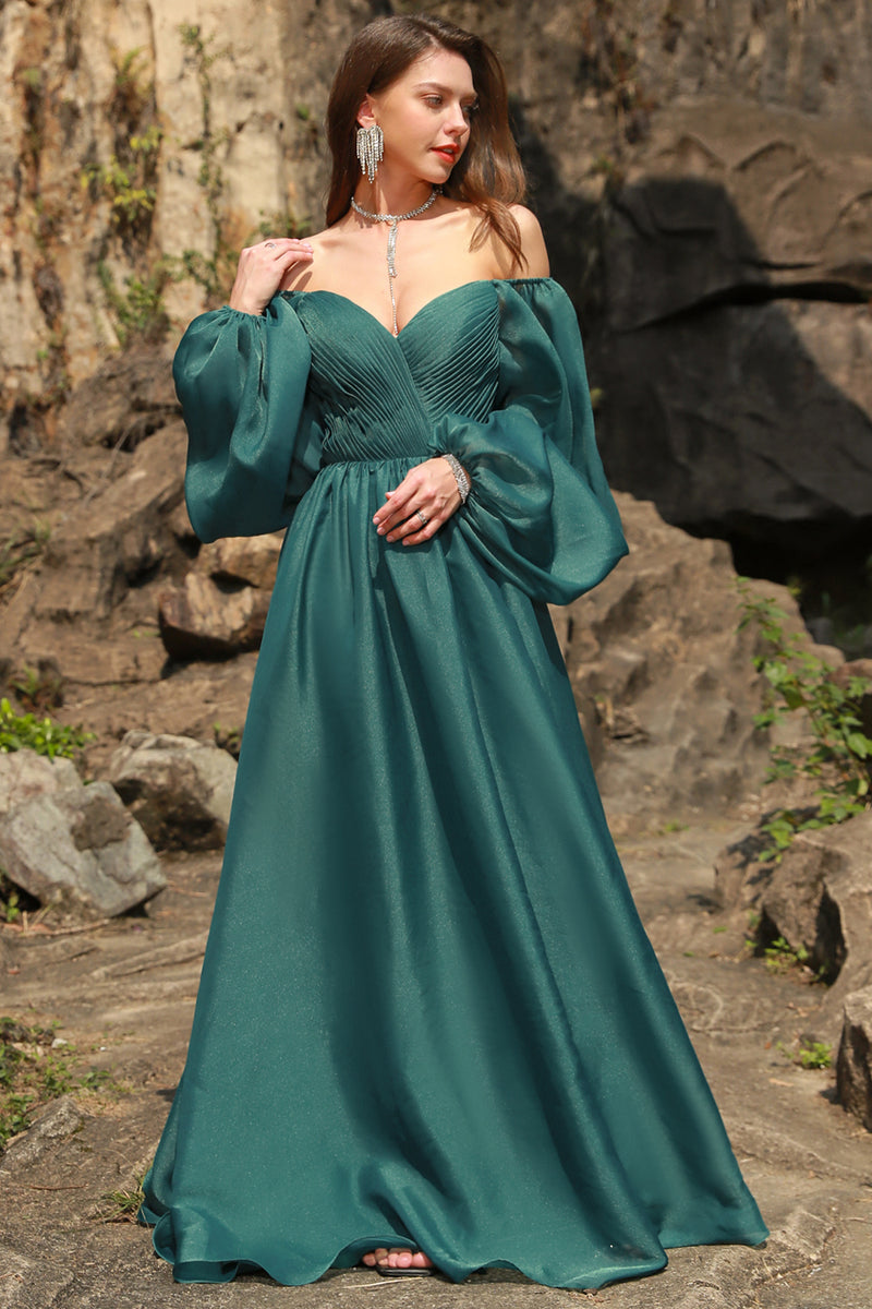 Load image into Gallery viewer, Off the Shoulder Green Plus Size Prom Dress with Ruffles